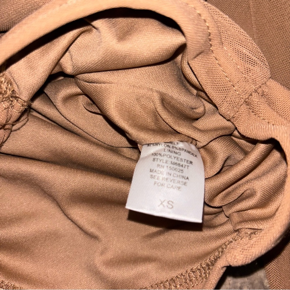 NWT Mesh Drawstring Tan Ruched Top - Picture 7 of 9